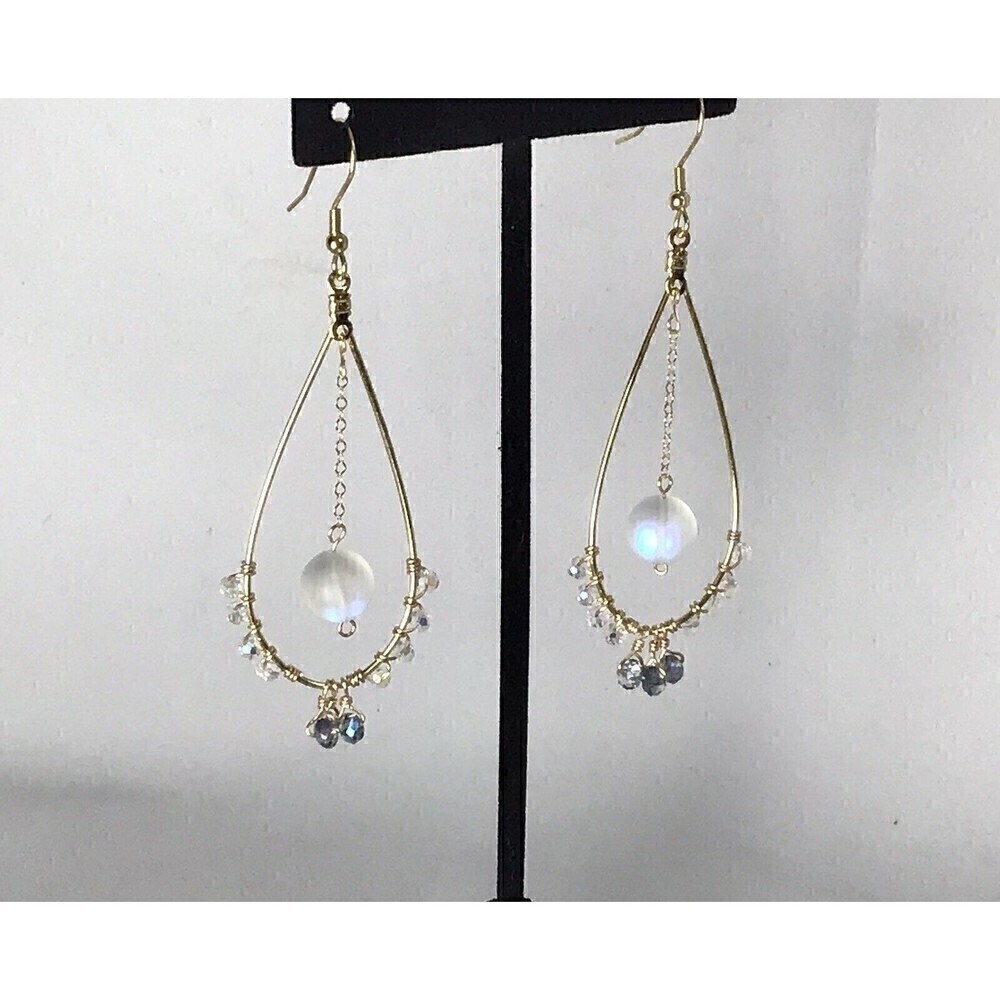 Handmade Wire Wrapped Dangle Earrings Sparkle Iridescent Mermaid Boho - Picture 6 of 7